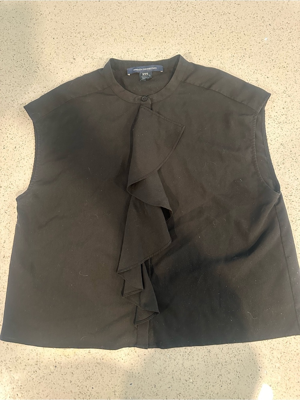 French Connection Black Sleeveless Ruffle Front Blouse